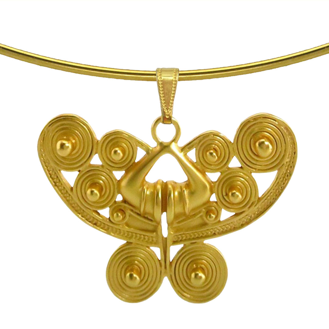24k Gold Plated Omega Choker Necklace with Butterfly Pendant W299