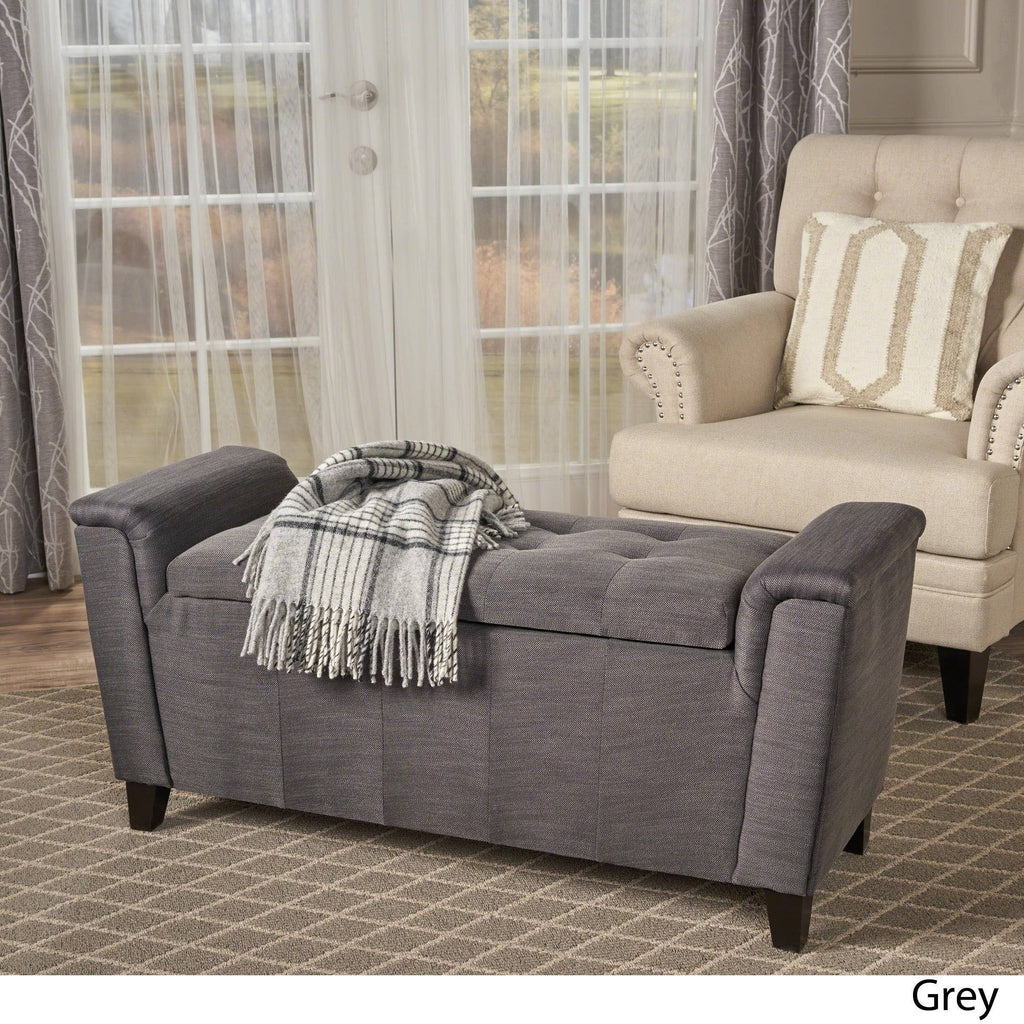 Tufted Fabric Armed Storage Ottoman Bench H514779