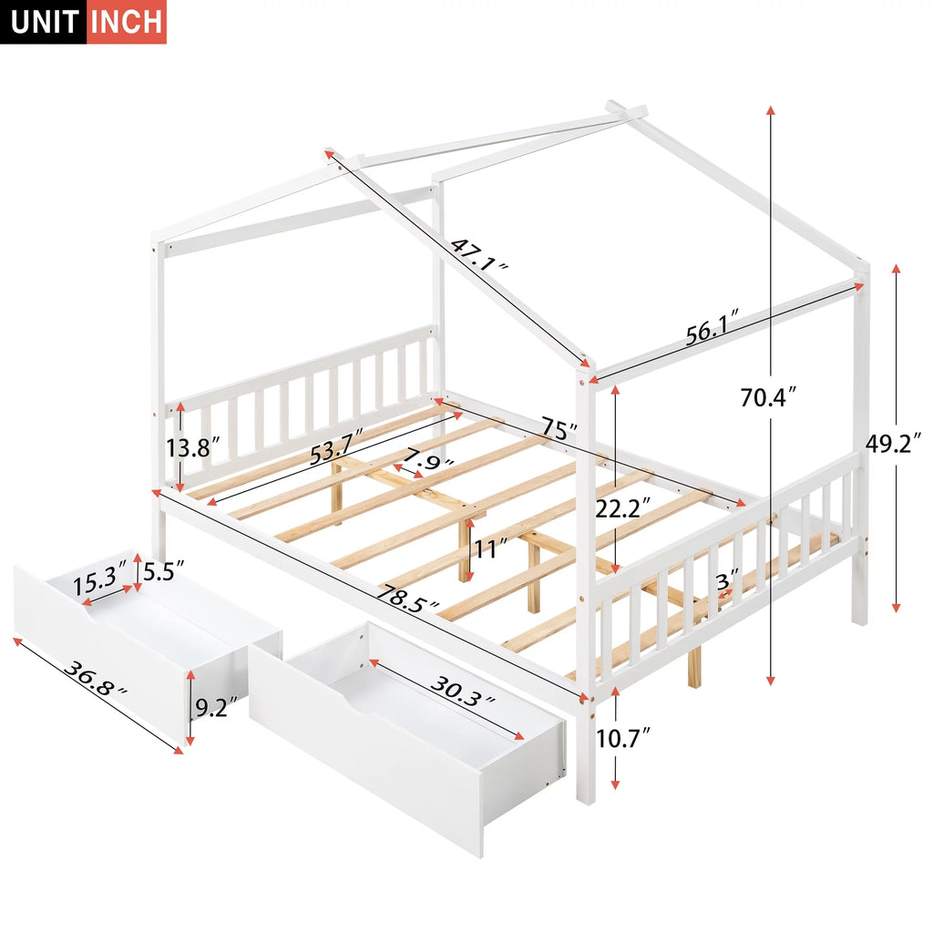 White Full Size Platform Bed with Two Drawers C995