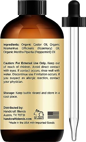 Organic Castor Oil with Rosemary and Peppermint Oil in Glass Bottle - 2 Fl Oz C1295