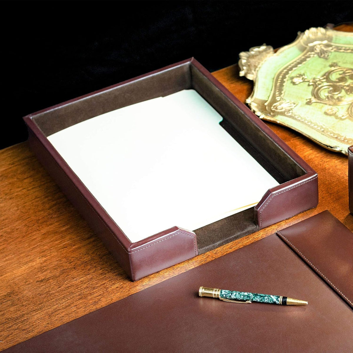 Dark Brown Bonded Leather Letter Tray Pack of 2 G32959