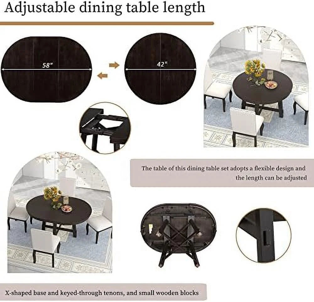 Round Extendable Wood Dining Table with 16" Leaf I828515