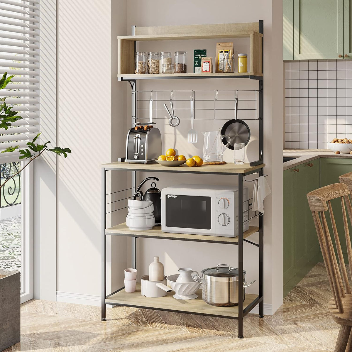 4 Tier Kitchen Utility Storage Shelf Cart on Wheels with Side Hooks (Gray) N84670