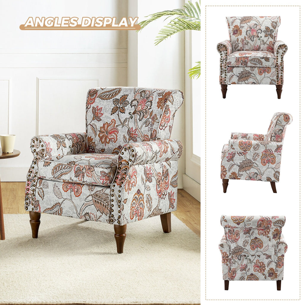 Pink Floral Upholstered Accent Armchair Set of 2 Q526