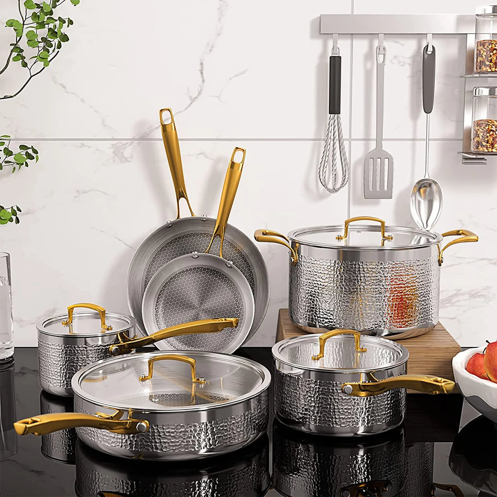 Tri-Ply Stainless Steel Hammered Cookware Set P888
