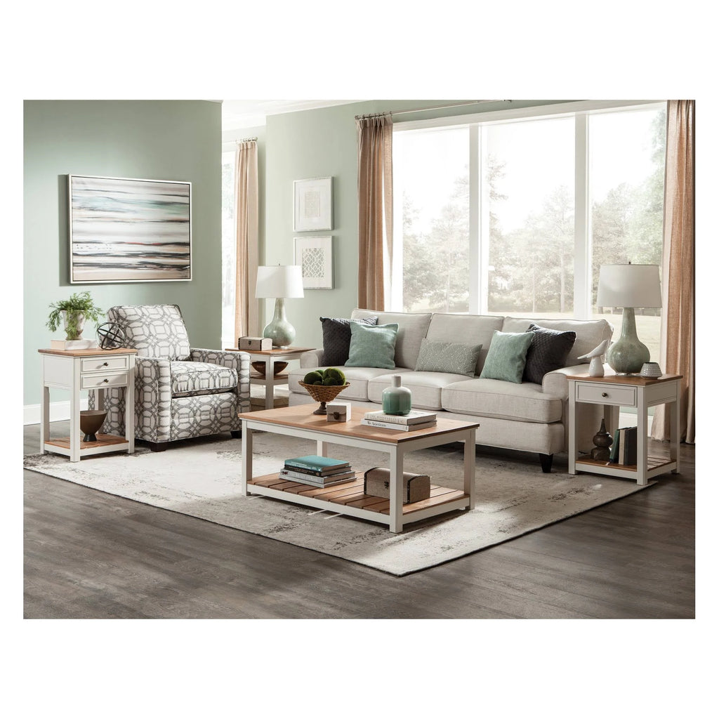 Ivory End Table with Natural Wood Top T57440