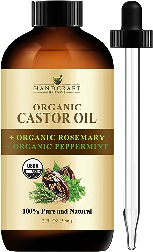 Organic Castor Oil with Rosemary and Peppermint Oil in Glass Bottle - 2 Fl Oz C1295