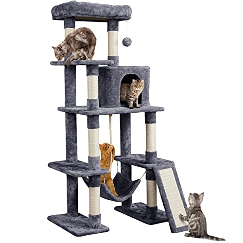 Black 63in Multi-Level Cat Tree with Sisal-Covered Scratching Posts Z17232