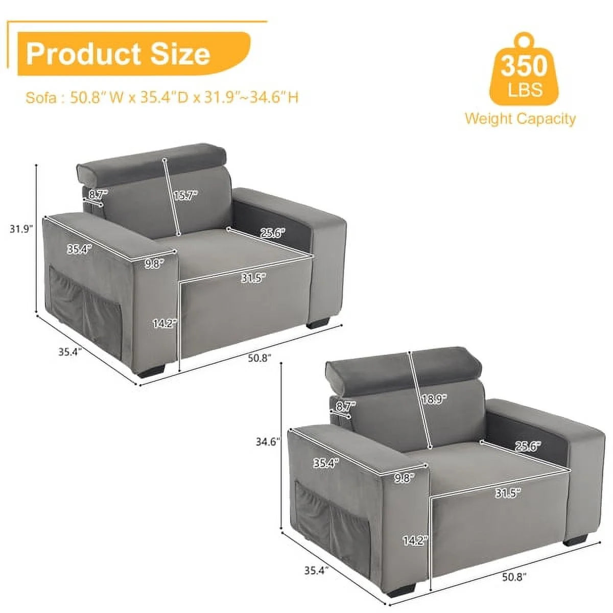 Brown Single Sofa with Side Pockets K445
