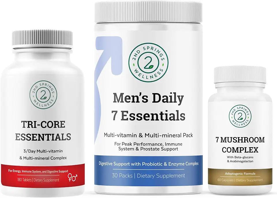 7 Organic Mushroom Complex + Men's Daily 7 Essentials + Tri-Core Essentials Bundle D788154
