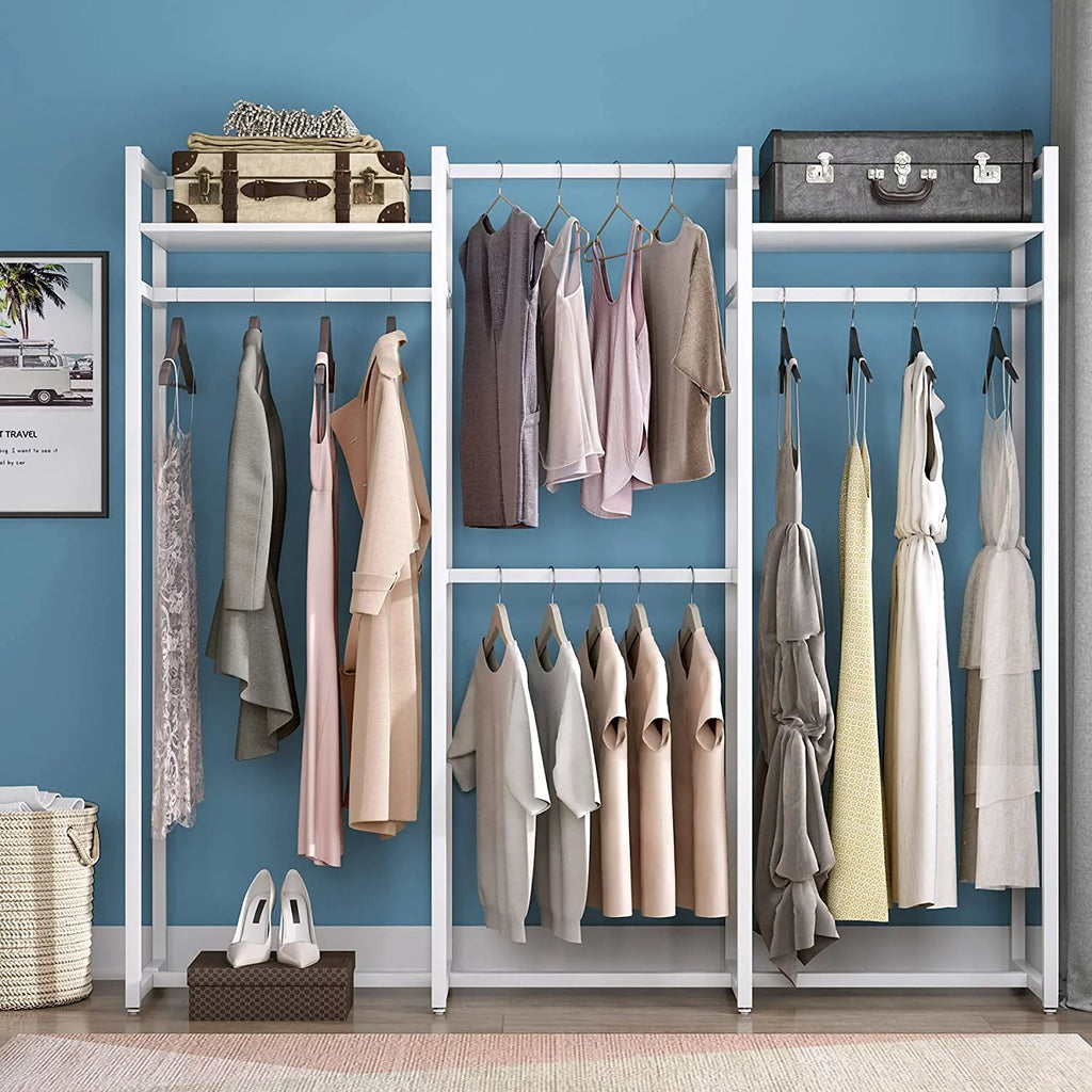 Heavy Duty Free Standing Clothes Rack with Shelves and Hanging Rod O570