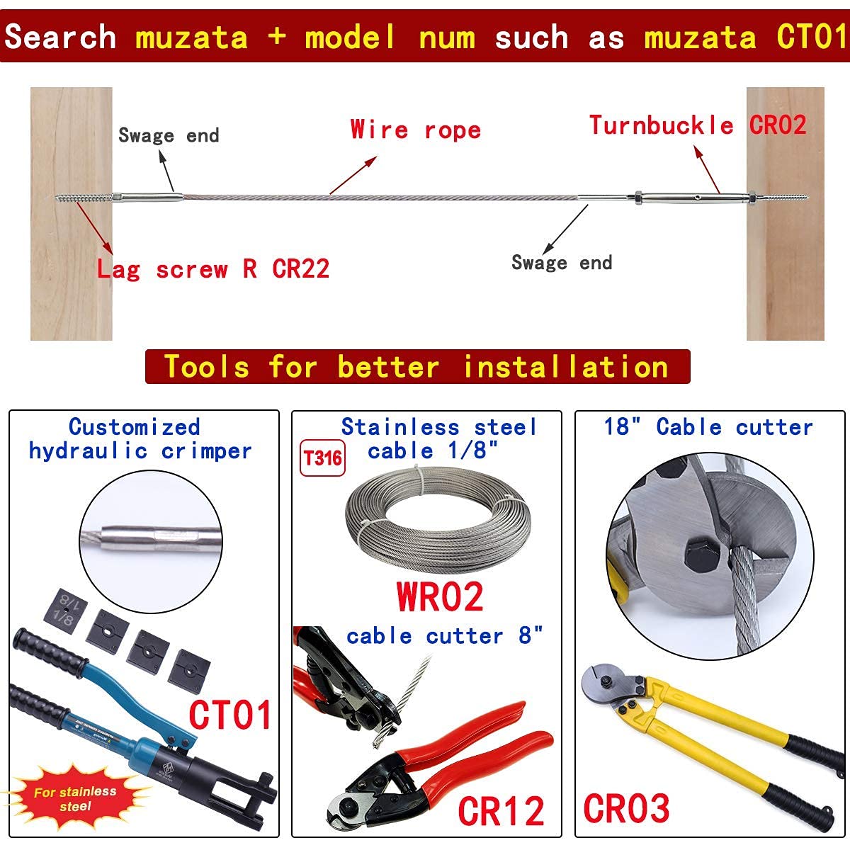 10 Set T316 Stainless Steel Cable Railing Kit O3237