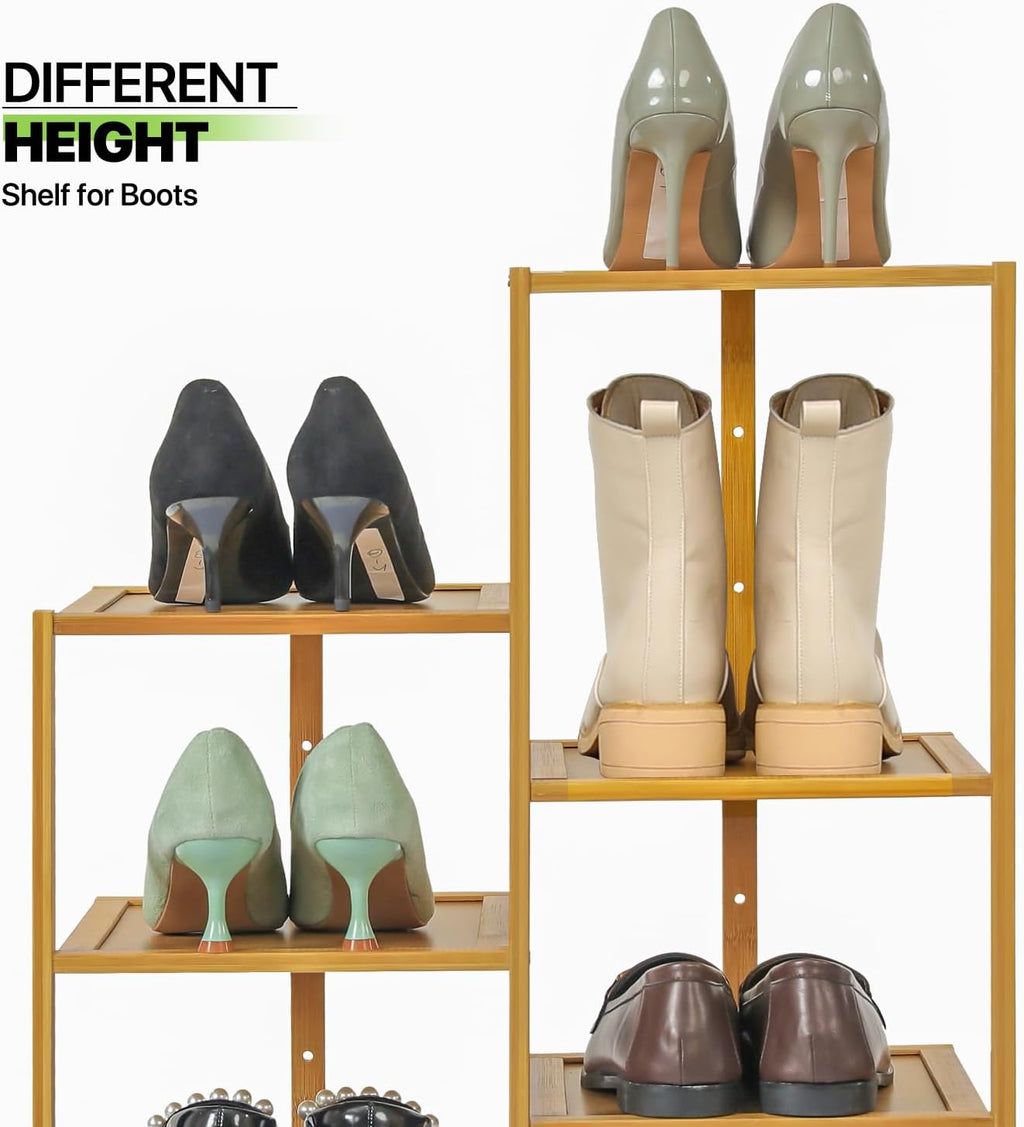 Bamboo 12-Tier Vertical Double Row Shoe Rack (Natural) L1459