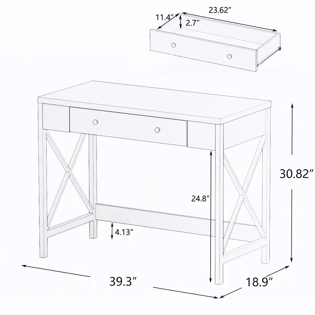 White Work Study Desk with Storage Drawer D77297