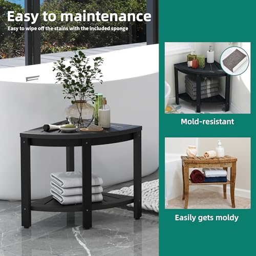 Black Poly Lumber Corner Shower Bench with Storage Shelf T722