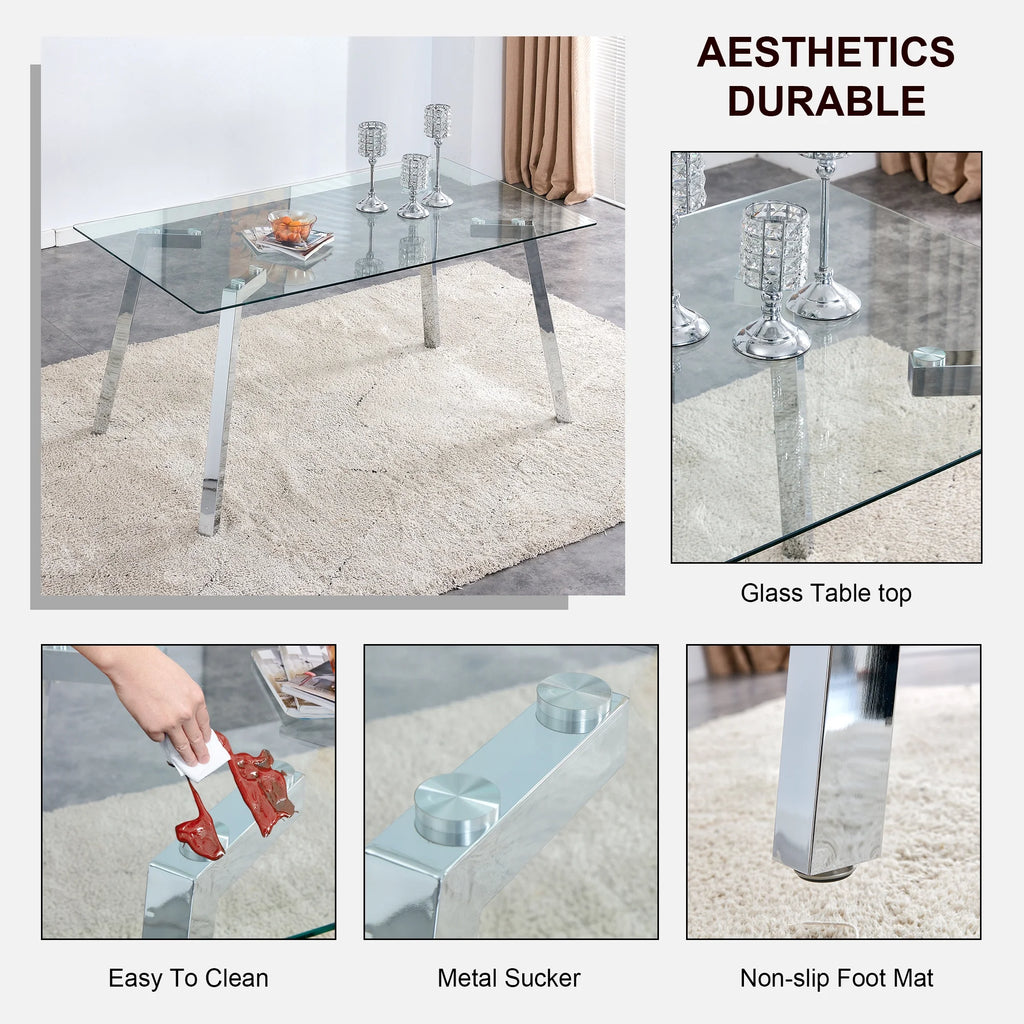 Rectangle Glass Dining Table with Metal Base M584