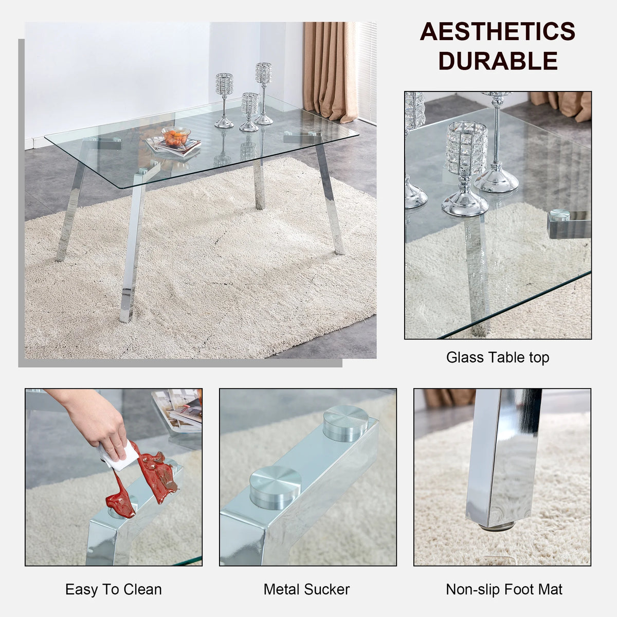 Rectangle Glass Dining Table with Metal Base M584