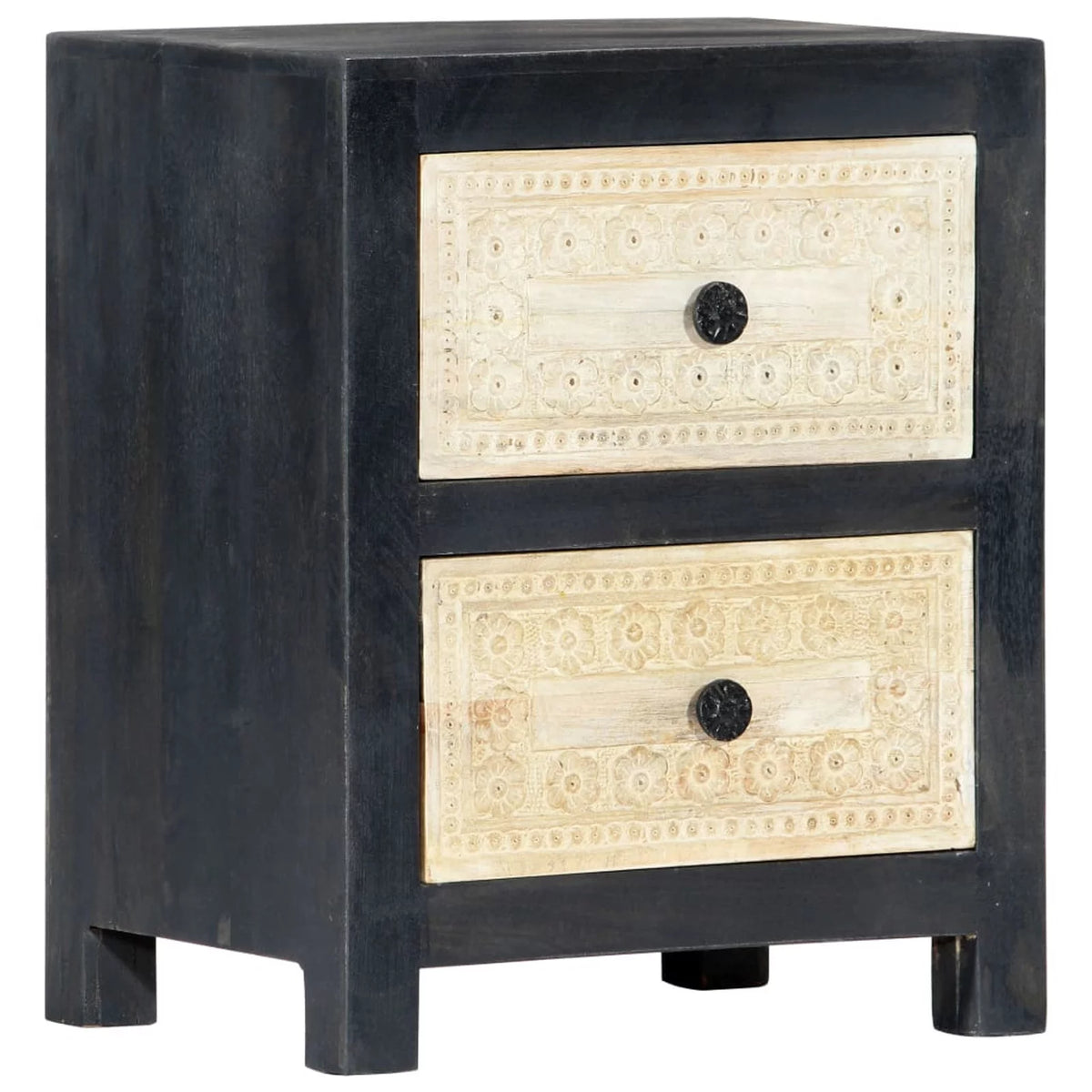 Hand Carved Gray Solid Mango Wood Bedside Cabinet I357022