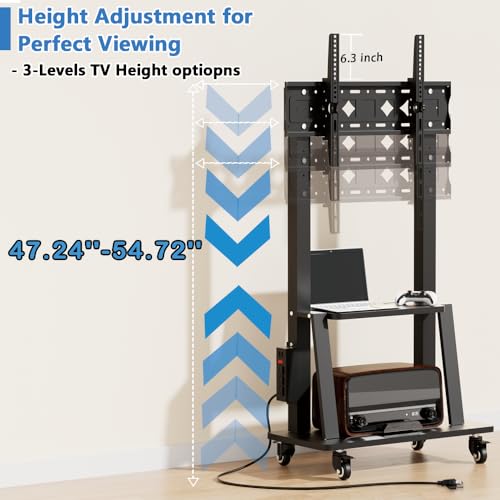 Black Rolling TV Stand with Power Outlet, Height Adjustable for 32-75 inch TV P40381