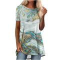 Abstract Marble Print T-Shirt Short Sleeve Blouse Loose Flowy Long Tees Plus Size I77270