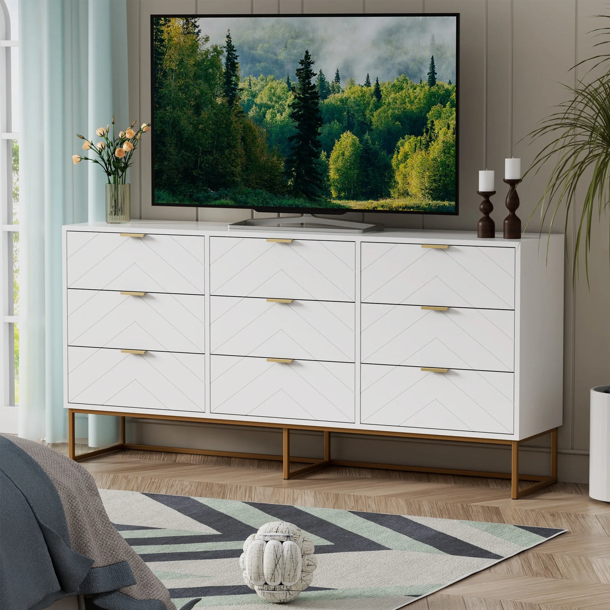 White 9 Drawer Wood Dresser M82145