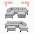 Light Grey L-Shaped Sectional Sofa with 2 Cup Holders and Storage Ottoman P274