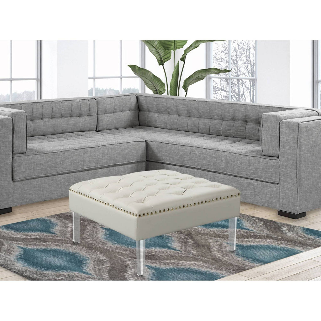 White PU Button Tufted Square Ottoman H1307
