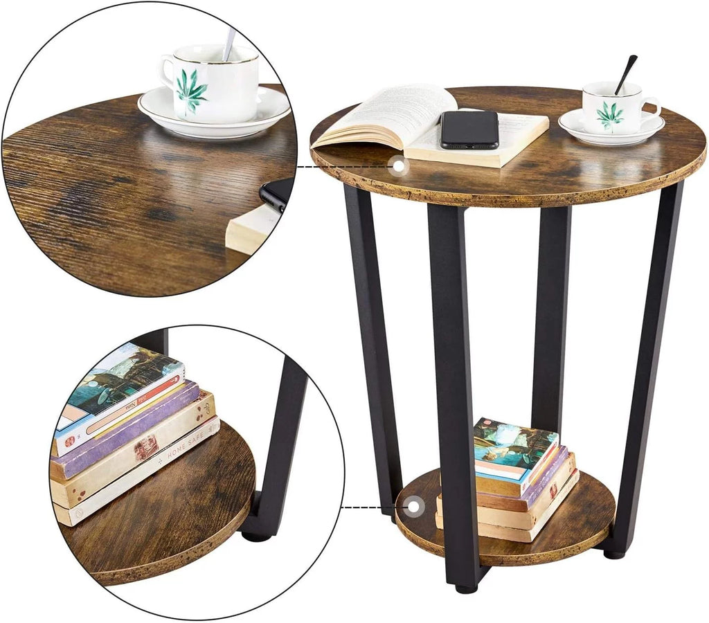 Small Round Side Table with Storage Shelf T8719