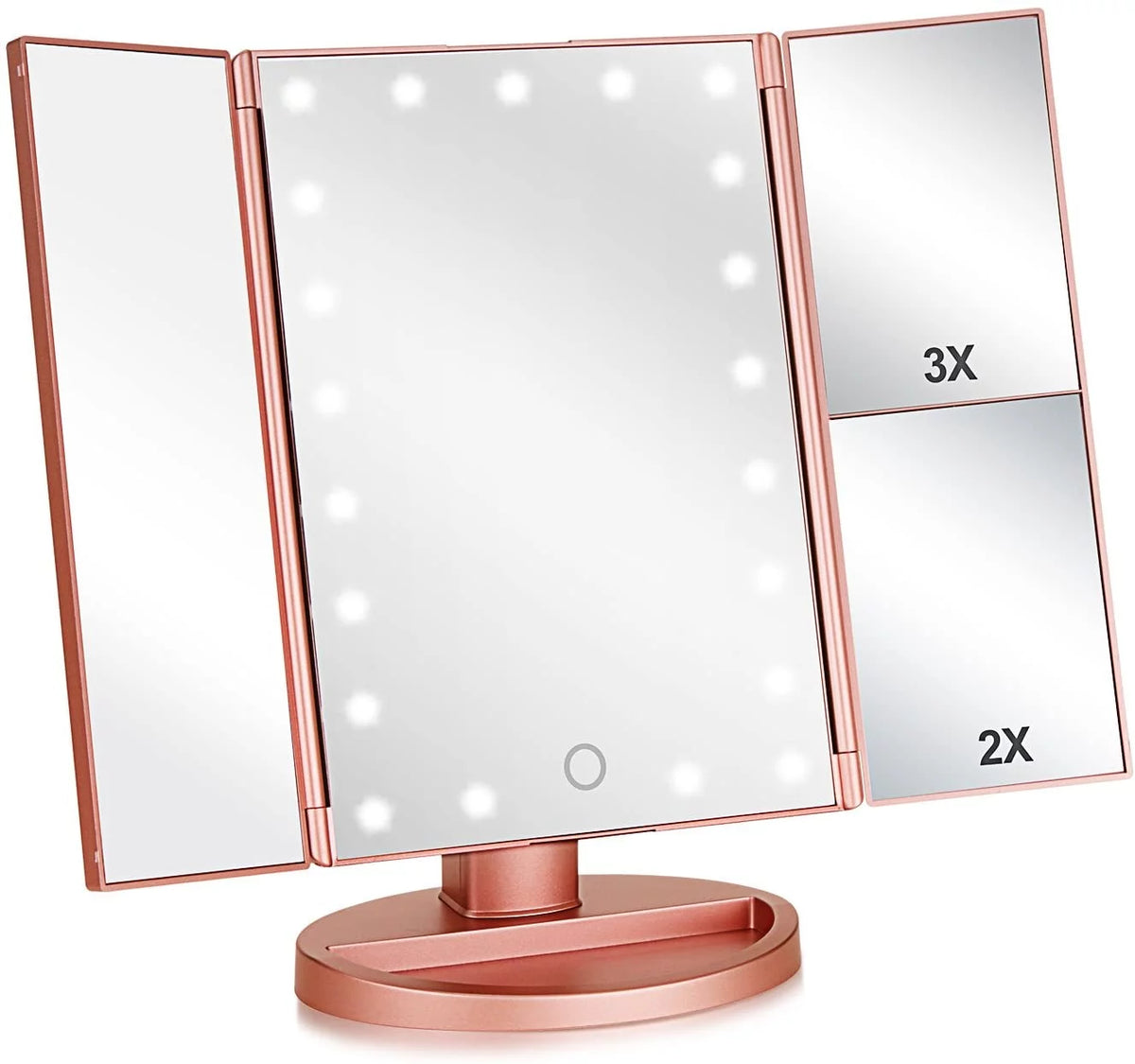 Tri-fold Lighted Vanity Makeup Mirror with 3x/2x Magnification K460554