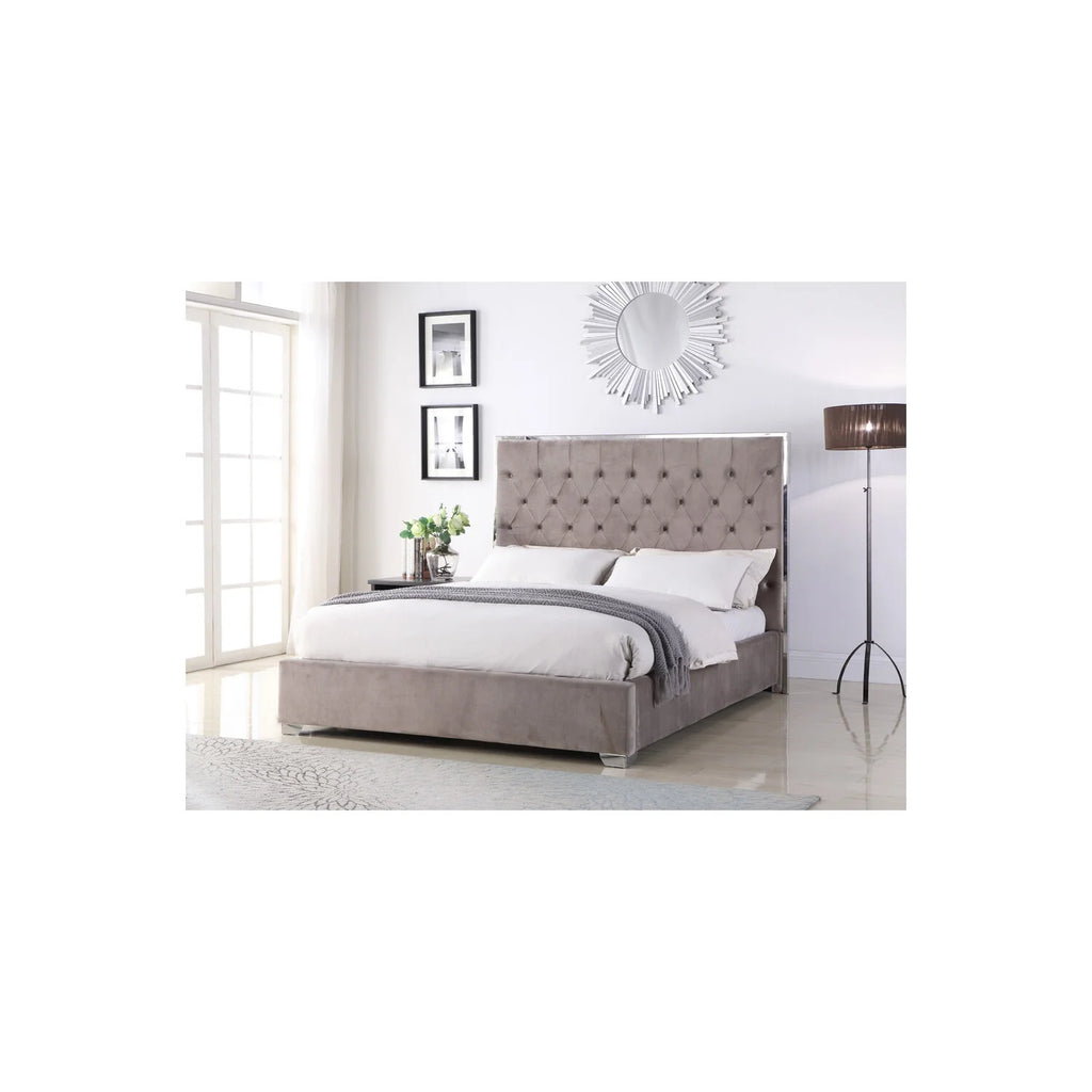 Dark Grey Velvet Platform Bed H1666