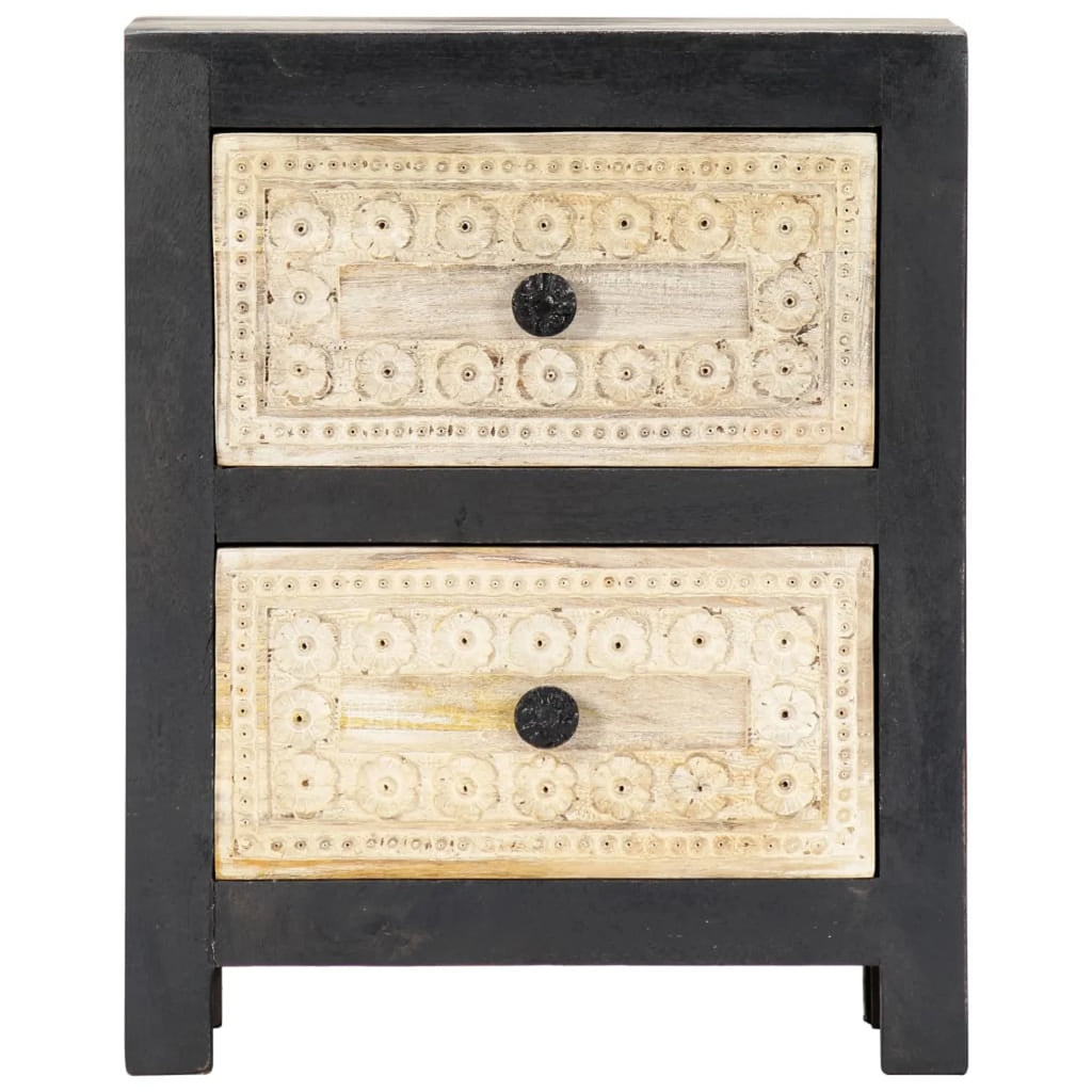 Hand Carved Gray Solid Mango Wood Bedside Cabinet I357022
