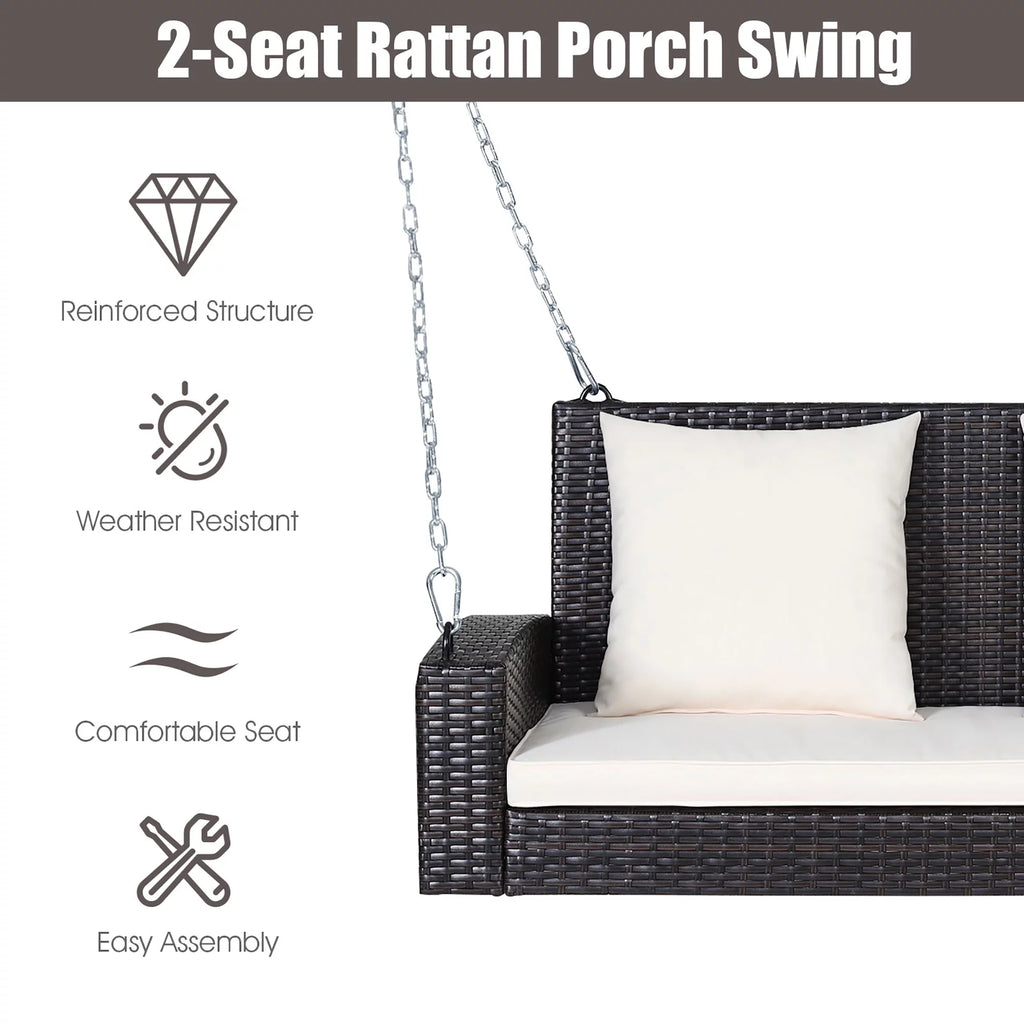 2-Person Rattan Hanging Porch Swing Bench J9691