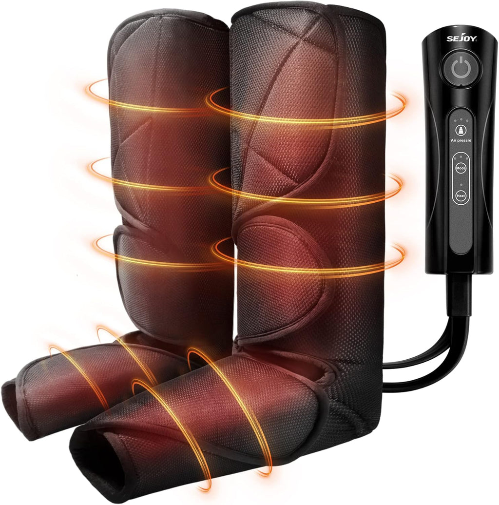 Leg Massager with Air Compression and Heat, Foot and Calf Massage Machine with Hand-held Controller E973954