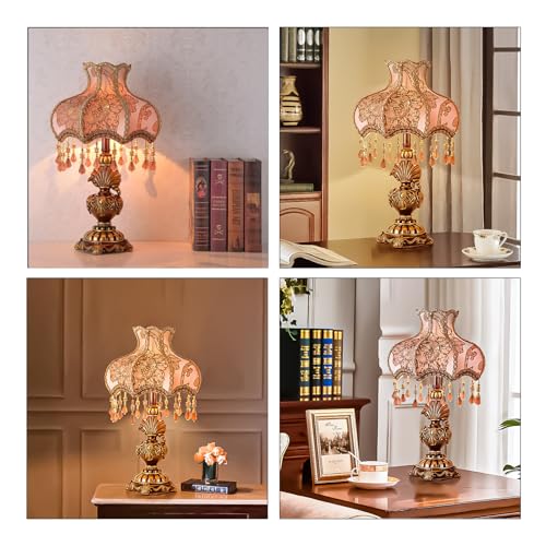 Antique Victorian Floral Table Lamp Fabric Lampshade Resin Base K126333
