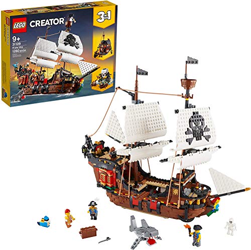 LEGO Creator 3 in 1 Pirate Ship Building Set, 4 Minifigures, Shark Toy, Ages 9+ W963312