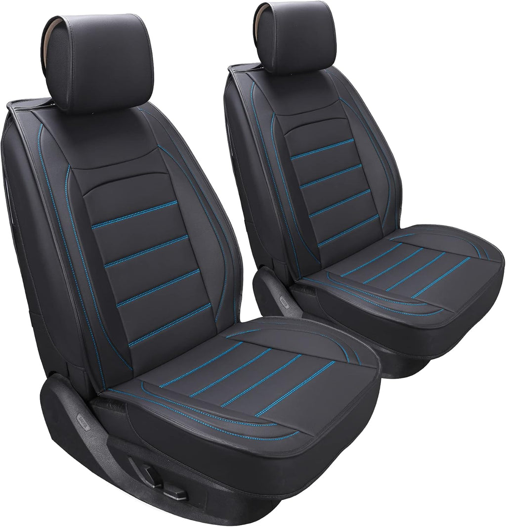 Black 2Pcs Waterproof Leatherette Car Seat Covers I467412