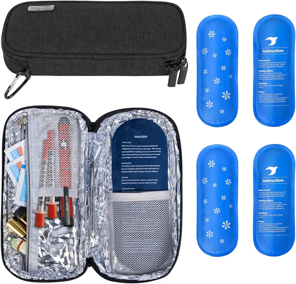 Black Insulin Travel Case with Reusable Ice Packs O3828