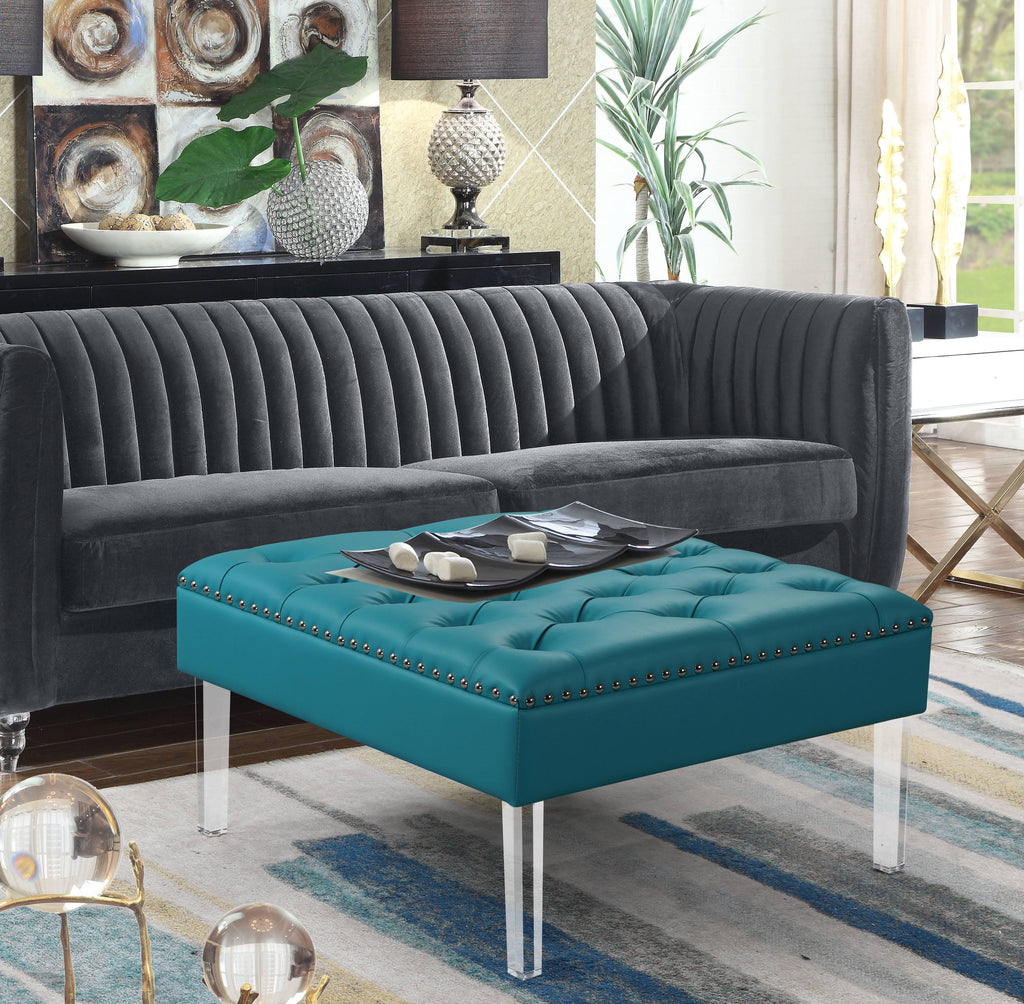 White PU Button Tufted Square Ottoman H1307