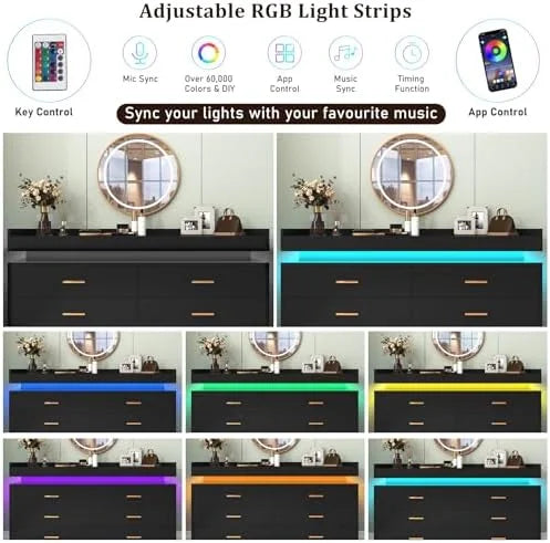 9 Drawer White Dresser with LED Light L92552