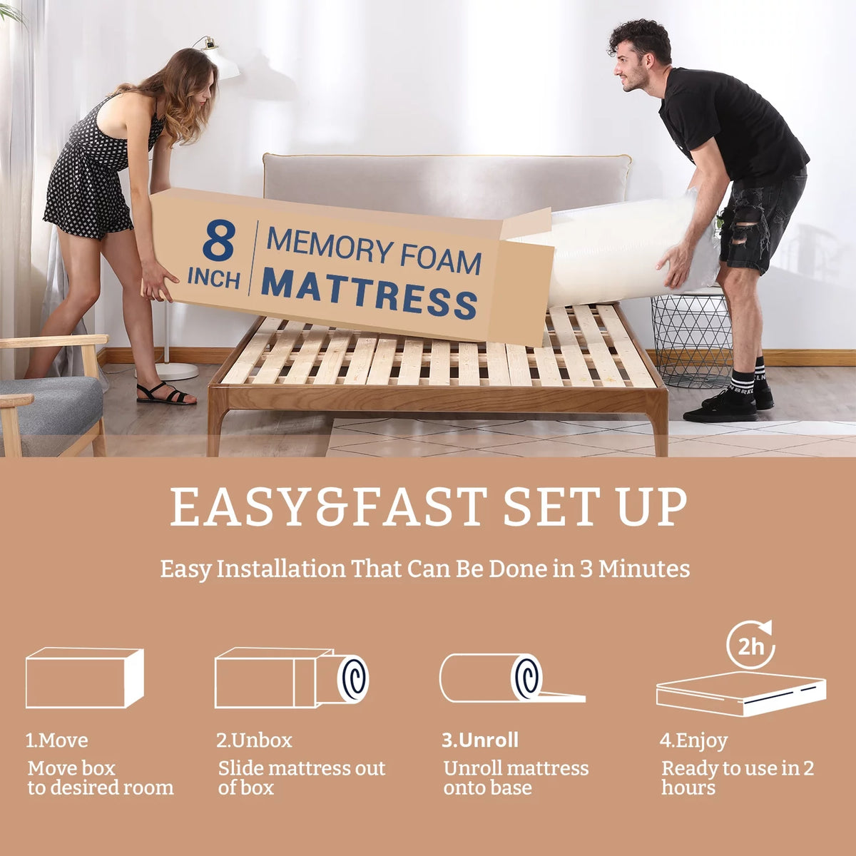 8 inch Full Size Green Tea Cooling Memory Foam Mattress U73356