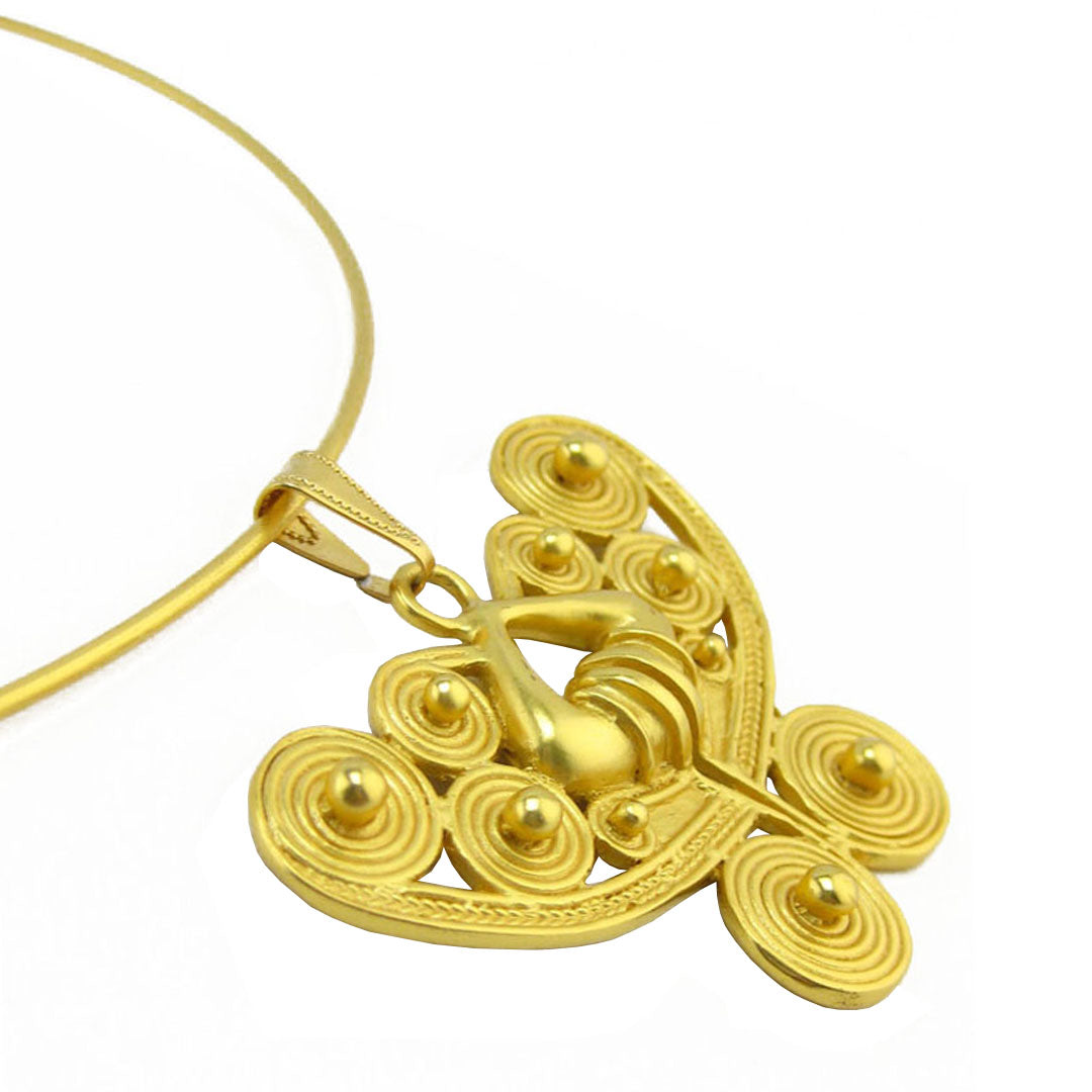 24k Gold Plated Omega Choker Necklace with Butterfly Pendant W299