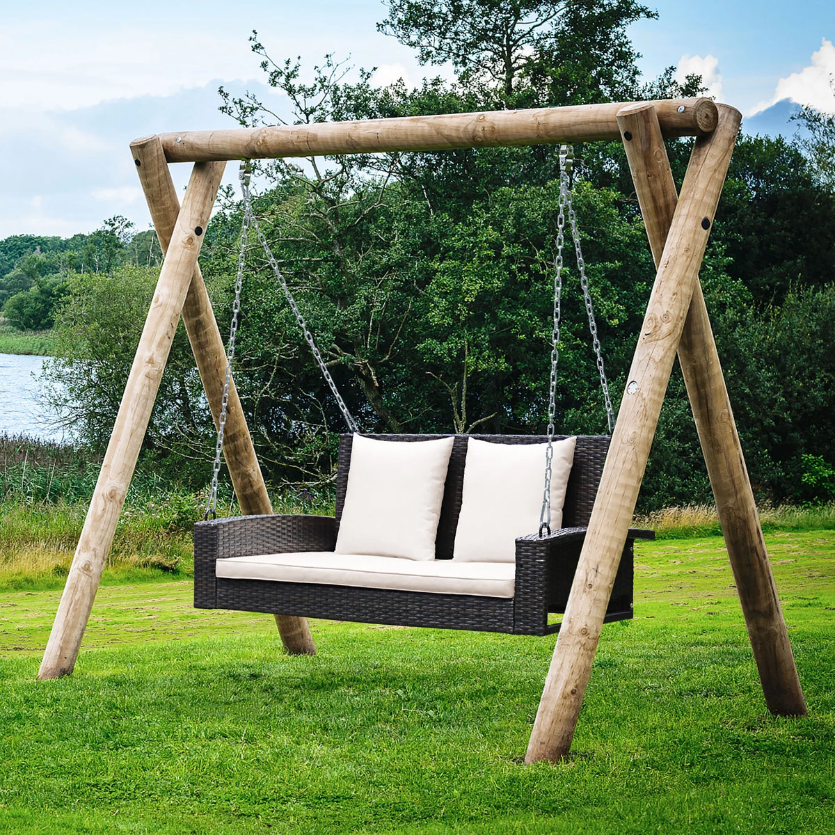 2-Person Rattan Hanging Porch Swing Bench J9691