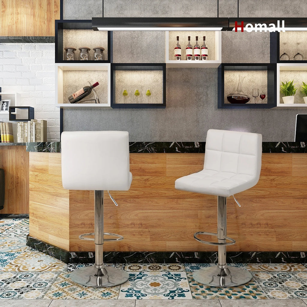 White PU Leather Height Adjustable Swivel Bar Stools Set of 2 L434