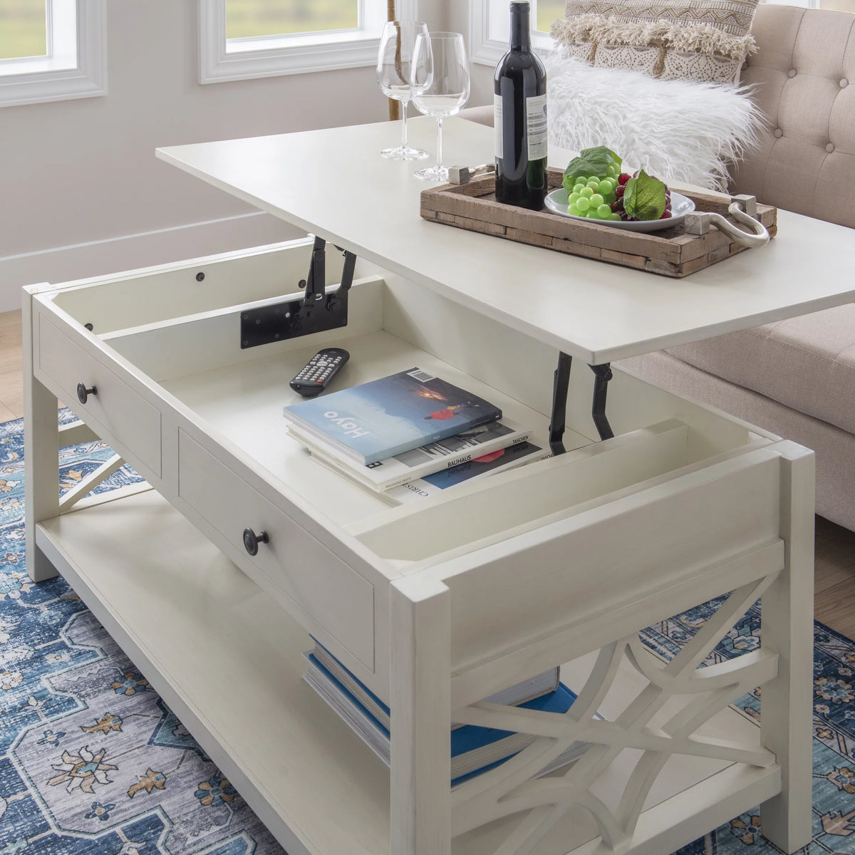 White 2-Drawer Lift-Top Coffee Table Z500823
