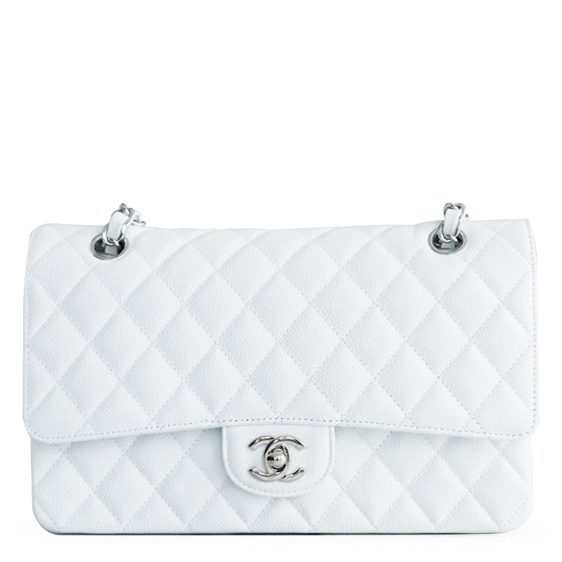 Quilted Medium Double Flap White C298