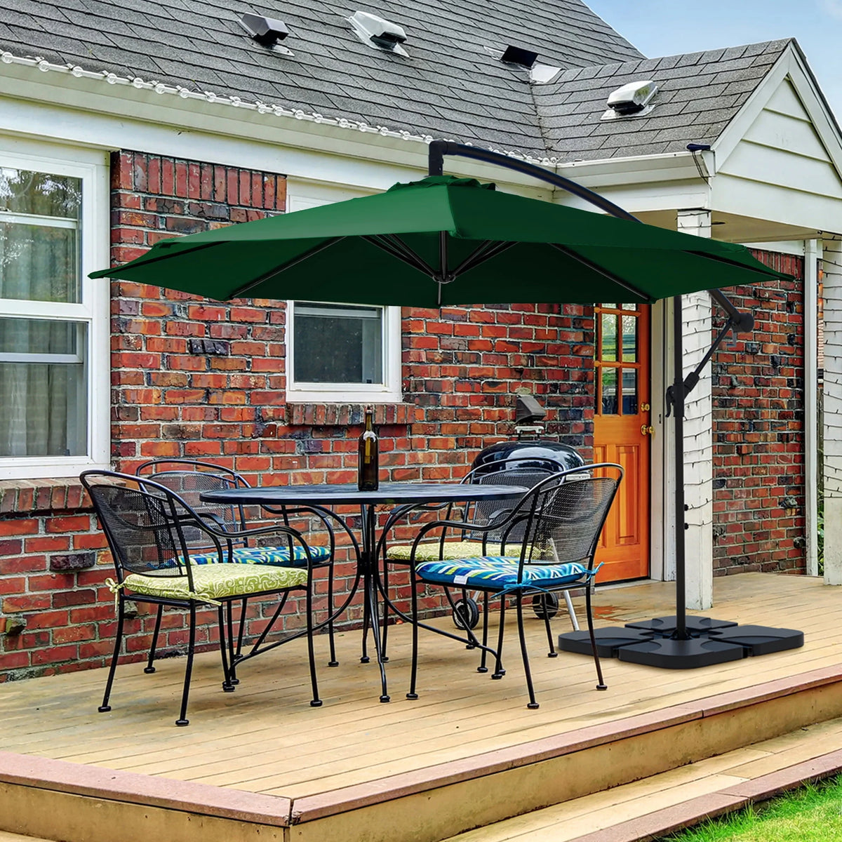 10ft Heavy Duty Offset Cantilever Patio Umbrella with 4-Piece Base W659907