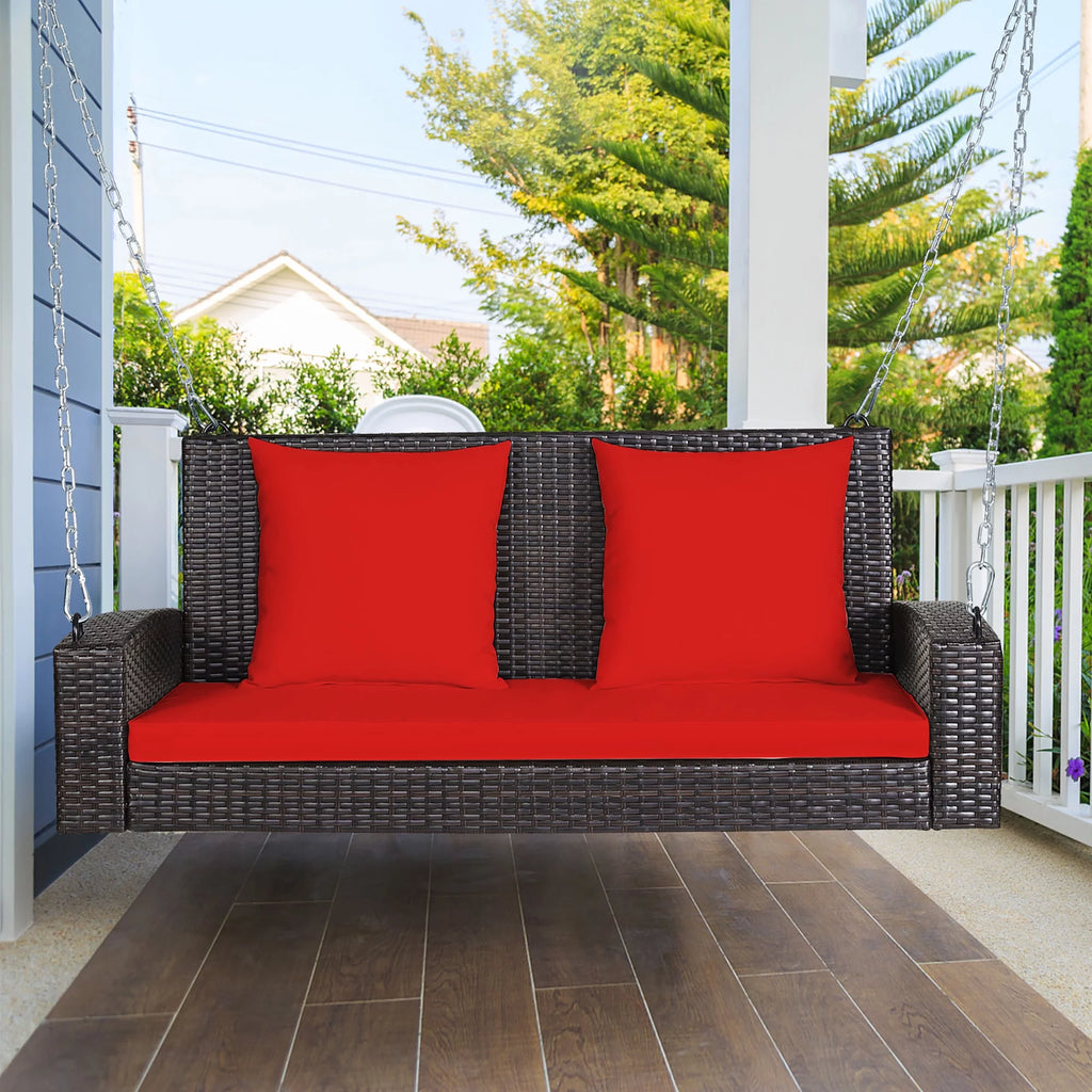 2-Person Rattan Hanging Porch Swing Bench J9691
