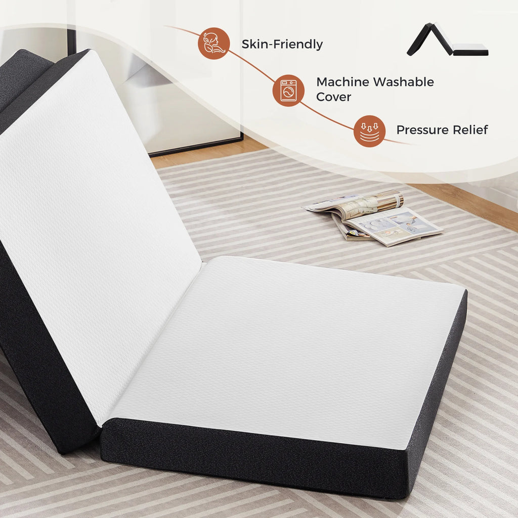 4 inch Tri-fold Memory Foam Mattress Topper, Twin Size, White Q1405