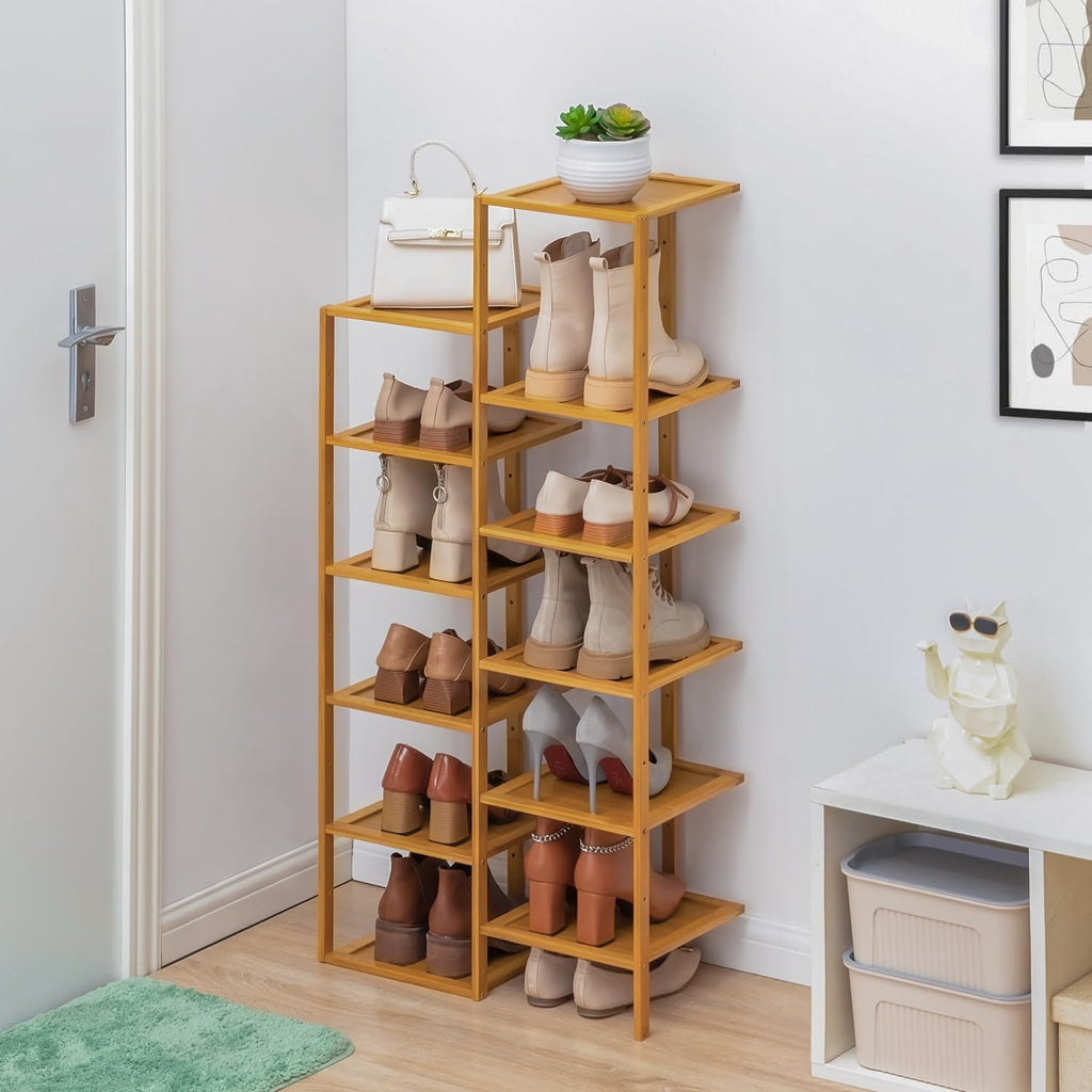 Bamboo 12-Tier Vertical Double Row Shoe Rack (Natural) L1459