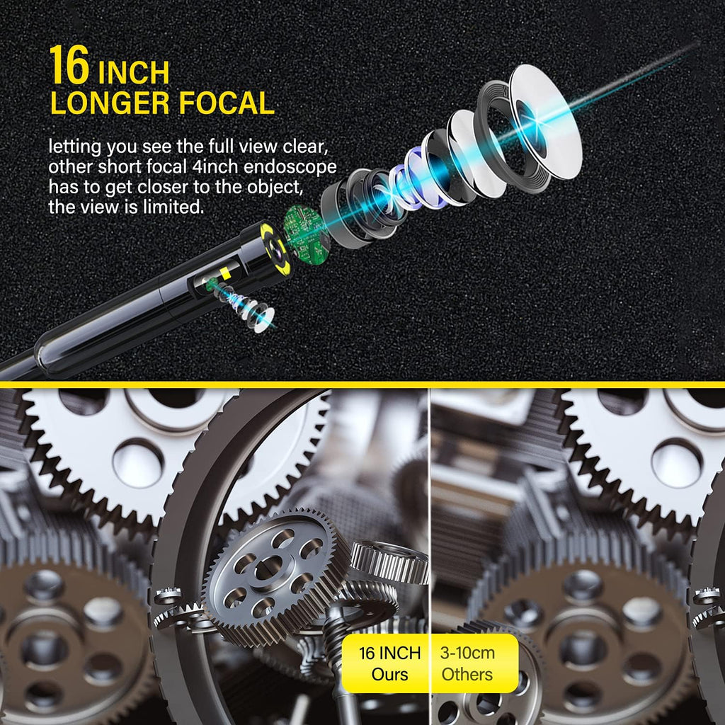 50FT Dual-Lens Industrial Endoscope 5'' IPS Screen Waterproof Camera with Light J18487
